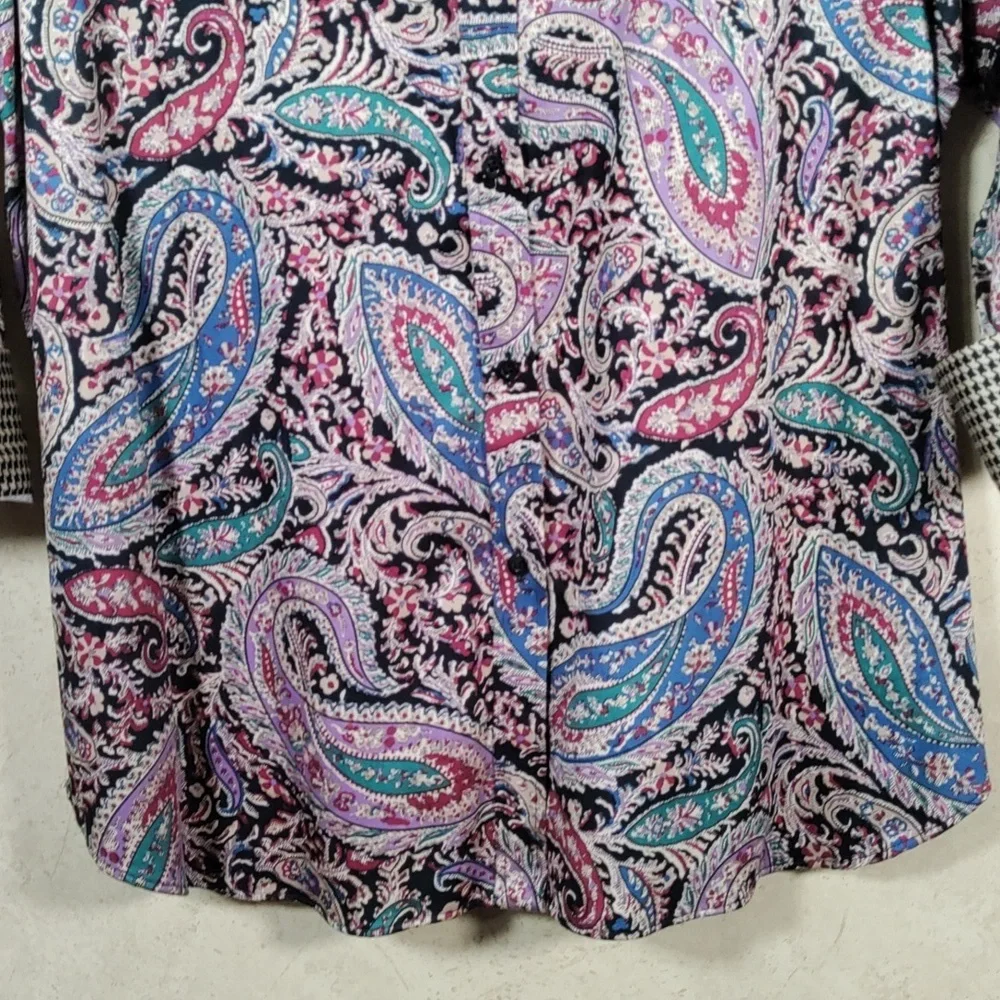 2/$10 04178 Chaps teal & purple paisley No Iron button up shirt XL NWT - Picture 3 of 13